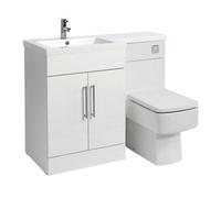 Homestylestore1105mm White Left Hand Bathroom Combination Vanity Toilet Wc Unit With Chrome Bar Handles