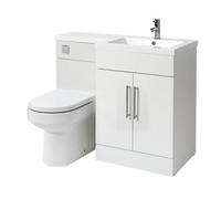Homestylestore1105mm White Right Hand Bathroom Combination Vanity Toilet Wc Unit And Chrome T Bar Handles