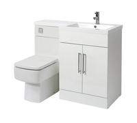 Homestylestore1105mm White Right Hand Bathroom Combination Vanity Toilet Wc Unit With Chrome Bar Handles