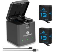 Homesuit Hero 13 Battery 2100mAh and LED 3-Slot Storage Charger for Hero 13 Black Enduro Rechargeable Battery with Type-C (2-Pack)