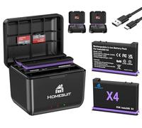 Homesuit Insta 360 X4 Battery 2500mAh and 3-Channels USB LED Charger Kit Compatible with Insta360 X4 Action Camera Replaceable Battery Accessories with SD Card Slots (2-Pack)