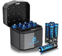 Homesuit Rechargeable Lithium AA Batteries with 12-Way Charger, 1.5 Volt High Performance Batteries with 3600 mWh Li-Ion AA Batteries Pack of 12, up to 2000+ Charging Cycles, Blue (Blue)