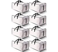HOMESURE 8 Pack Large Strong Moving Bags with Zippers & Carrying Handles - Water-Resistant - Heavy Duty Tote for Space Saving Storage, Fold Flat, Alternative to Moving Box (Clear)