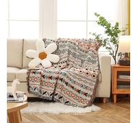 Homesy Aztec Throw Blankets Navajo Southwestern Throws Cover Reversible Green Boho Southwest Blanket for Couch Chair Sofa Bed Home Outdoor Beach Car Tent Travel Camping 51"x63"
