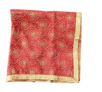 Hometail Devi MATA Ki Chunri - Traditional Divine Cloth for Puja, Vibrant Colors, Soft Fabric, Perfect for Worship and Festivals" (Golden, Red) (Heavy Curl Design Red 1 Pcs)