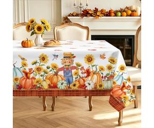 hometerixx Fall Scarecrow Pumpkin Sunflower Rectangle Table Cloth 55x94inch