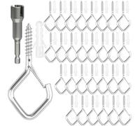 Homethrive Pack of 30 Silver Screw Hooks with Safety | Hook screws with dowels, wall hooks, ceiling hooks for wood, plant baskets, bird feeders, wind chimes, fairy lights