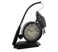 Hometime Fishing Rod & Fish Metal Mantel Clock 32.5 x 26 x 10cm