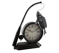 Hometime Metal Mantel Clock - Vintage Style Fishing Rod & Fish