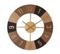 HOMETIME Wooden Wall Clock with Gold Dial 60cm in Brown HOMETIME Brown