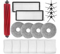 HomeTimes Replacement Parts for Roborock Qrevo S Robot Vacuum Cleaner Accessories with 2 Rubber Brushes, 2 HEPA Filters, 4 Side Brushes, 4 Dust Bags, 6 Mop Pads, 18 Pieces