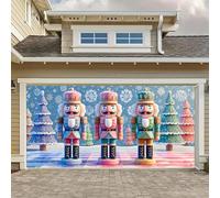 HOMETITUTE 13x6ft Christmas Garage Door Cover Fairy Tale 3D Macaron Palette Nutcracker Candy Color Trees Snowflakes Checkerboard Floor Holiday Party Decorations Indoor Outdoor Wall Background