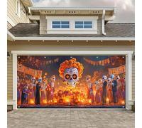 HOMETITUTE 13x6ft Day of The Dead Halloween Garage Door Cover Banner Sugar Skull Marigold Candle Skeleton Couple Papel Picado Wall Photo Background Decor Indoor Outdoor Party Decorations