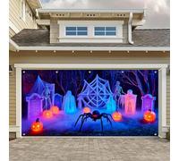 HOMETITUTE 13x6ft Halloween Garage Door Cover Banner Spider Web Ghost Skeleton Pumpkin Tombstone Haunted Photo Background Decor Indoor Outdoor Party Decorations Seasonal Wall Display