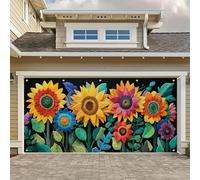 HOMETITUTE 13x6ft Sunflower Garage Door Banner Colorful Floral Garage Door Cover Artistic Spring Backdrop for Exterior Vibrant Flower Garages Decorations for Home Outdoor Decor