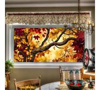 HOMETITUTE 39.37x17.71 Inches Autumn Stained Glass Window Film Tree & Leaves Pattern Removable Reusable Static Cling for Glass Door Home and Office Bedrooms PVC Static Cling Sticker
