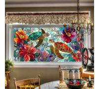 HOMETITUTE 39.37x17.71 Inches Rainbow Window Film Sea Turtle Privacy Film Floral Pattern Static Cling Glass Decorative PVC for Glass Door Home and Office Bedrooms Static Cling Sticker