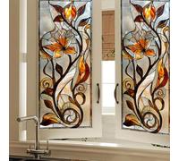 HOMETITUTE Abstract Floral Window Film 17.7 x 39.3 Inch Geometric Flower Stained Glass Window Film Stained Decals Static Cling Sun Blocking Decor for Home Windows Doors Glass Decor