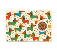 HOMETITUTE Adorable Dachshund Dogs Pet Food Mat Spill-Proof Feeding Pad for Food and Water Bowl Pet Placemat Easy Clean Fast Dry Area Mat for Cats Kittens & Small Dogs 24" x 16"