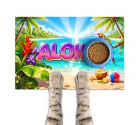 HOMETITUTE Aloha Beach Summer Pet Food Mat for Small Pets 24x16 inch Non-Slip Feeding Mat Cute Pet Bowl Placemat for Food and Water Easy to Clean Summer Pets Accessory for Cats and Dogs