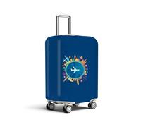 HOMETITUTE Around World Luggage Cover Travel Essentials Suitcase Protector Washable Anti Scratch Protective Sleeve Baggage Wrap Fits 22-24 Inch Suitcase Covers and Luggage Skins with Airplane Landmark