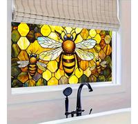 HOMETITUTE Bee Hive Stained Glass Window Film 39.37x17.72 Inches Static Cling Privacy Film Light Filtering Decorative Panel for Home Decor Seasonal Window Decals for Living Room