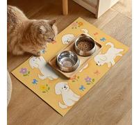 HOMETITUTE Bichon Frise Pet Food Mat Spill Proof Feeding Pad for Dog and Cat Bowls Easy Clean Fast Drying Placemat for Puppy Kitten and Small Pets Feeding Areas 20" x 12"