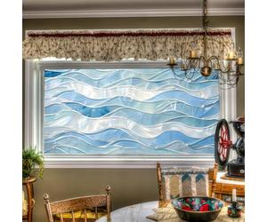 HOMETITUTE Blue Wave Glass Window Film 39.3x17.7 Inch Decorative Static Cling Window Covering Privacy Mosaic Design Bathroom Door Sunlight Filter Reusable Film for Kitchen Office Entryway