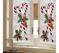 HOMETITUTE Candy Cane Stained Glass Decorative Privacy Film Christmas Holiday Window Cling Festive Seasonal Sticker for Home Living Room Kitchen 17.7 x 39.3 Inch