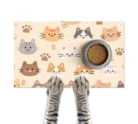 HOMETITUTE Cat Feeding Mat 24x16 inch Beige Kitten Print Pet Bowl Placemat Non Slip Floor Mat for Food and Water Indoor Kitty Feeding Station Cute Meal Pad for Small Pets Kitchen Use