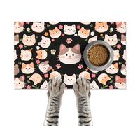HOMETITUTE Cat Feeding Mat 24x16 inch Black Kitten Print Pet Bowl Placemat Non Slip Floor Mat for Food and Water Indoor Kitty Feeding Station Cute Meal Pad for Small Pets Kitchen Use