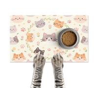 HOMETITUTE Cat Feeding Mat 24x16 inch Floral Ring Kitten Print Pet Bowl Placemat Non Slip Floor Mat for Food and Water Indoor Kitty Feeding Station Cute Meal Pad for Small Pets Kitchen Use