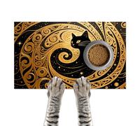 HOMETITUTE Cat Feeding Mat 24x16 inch Gold Black Artistic Cat Print Pet Bowl Placemat Non Slip Floor Mat for Food and Water Indoor Kitty Feeding Station Elegant Meal Pad for Small Pets Kitchen Use