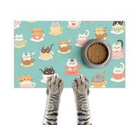HOMETITUTE Cat Feedings Mats 20x12 inch Teacup Cat Print Pet Bowl Placemat Non Slip Mat for Cats Food and Water Indoor Kitty Feeding Station Cute Cats Meal Mat for Small Pets Kitchen Floor Use