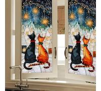 HOMETITUTE Cat Stained Glass Decorative Privacy Film Night Sky Window Cling Holiday Seasonal Window Sticker for Home Living Room Bedroom Kitchen 17.7 x 39.3 Inch