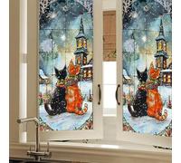 HOMETITUTE Cat Stained Glass Decorative Privacy Film Snow Night Window Cling Holiday Seasonal Window Sticker for Christmas Home Living Room Bedroom 17.7 x 39.3 Inch