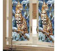 HOMETITUTE Cat Stained Glass Privacy Film Decorative Window with Tiger Cat Design Static Cling Window Cling for Home Kitchen Bathroom Living Room 17.7 x 39.3 Inch