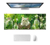 HOMETITUTE Cat XL Mouse Pad 31.5 x 11.8 Inch Gaming Mousepad Diatomite Large Keyboard Mouse Pad for Home and Office Desk Accessories with White Cat Garden Scene