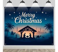 HOMETITUTE Christmas Backdrop 8x6ft Nativity Scene Silhouette Banner Holy Night Starry Sky Background Bethlehem Manger Photography Prop Religious Holiday Decoration for Indoor Outdoor Display