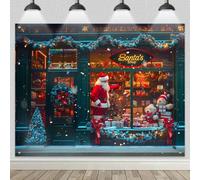 HOMETITUTE Christmas Backdrop 8x6ft Santa Shop Banner Toy Store Window Display Christmas Tree Lights Gifts Scene Holiday Decoration Winter Wonderland Background for Party Photography Indoor Outdoor