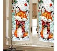 HOMETITUTE Christmas Fox Stained Glass Window Film Cute Holiday Decorative Static Cling Privacy Window Sticker Winter Animal Décor 17.7 x 39.3 Inch