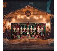 HOMETITUTE Christmas Garage Door Banner 13x6ft Nutcracker Holiday Decoration with Red Green Curtains Wreath Gift Boxes and Lights for Outdoor Xmas Party Wall Display Photo Backdrop House
