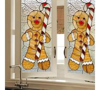 HOMETITUTE Christmas Gingerbread Man Window Film 17.7 x 39.3 Inch Candy Cane Stained Glass Static Cling Decorative Privacy Window Sticker for Holiday Festive Winter Home Decoration