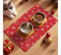 HOMETITUTE Christmas Pet Food Mat Spill-Proof Feeding Pad for Dog Foods and Water Foods Bowls Mats for Pet Feed Areas Easy Clean Fast Dry Feeding Pad Cats, Kittens & Small Dogs 24" x 16"