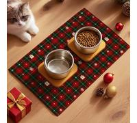 HOMETITUTE Christmas Plaid Pet Food Mat Holiday Spill-Proof Pets Bowl Mat Christmas Themed Pet Feeding Mats Red Dog Mats for Food and Water Easy Clean Fast Dry Cat Water Mat 24" x 16"