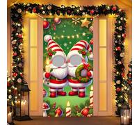 HOMETITUTE Christmas Santa Photo Door Banner 35x71inch Holiday Backdrop Background with Candy Ornaments for Indoor Outdoor Party Decoration