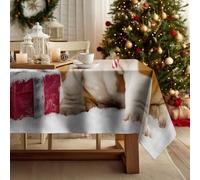 HOMETITUTE Christmas Tablecloth Bulldog Puppy with Cardinal and Let it Snow Print 83 x 60 Inch Rectangle Table Cover Holiday Dining Room Cloth Winter Xmas Party Table Decor