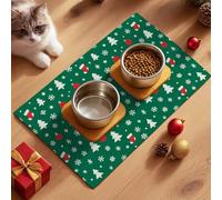 HOMETITUTE Christmas Tree and Stocking Pattern Pet Food Mat for Dog Foods and Water Bowl Pets Bowl Mats for Feed Areas Easy Clean Fast Dry Feeding Pad Cats, Kittens & Small Dogs 24" x 16"