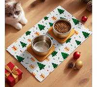 HOMETITUTE Christmas Treen Pet Food Mat Decorative Christmas Pet Feeding Mat Non Slip Dog Bowl Mats Pets Placemat Winter Holiday Cat Food Mats for Indoor Cats Festive Dog Bowl Pad 24" x 16"
