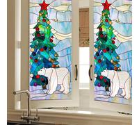 HOMETITUTE Christmas Vertical Window Film Polar Bear Christmas Tree Stained Glass Style Decorative Privacy Window Clings for Home Living Room Office 17.7 × 39.3 Inch